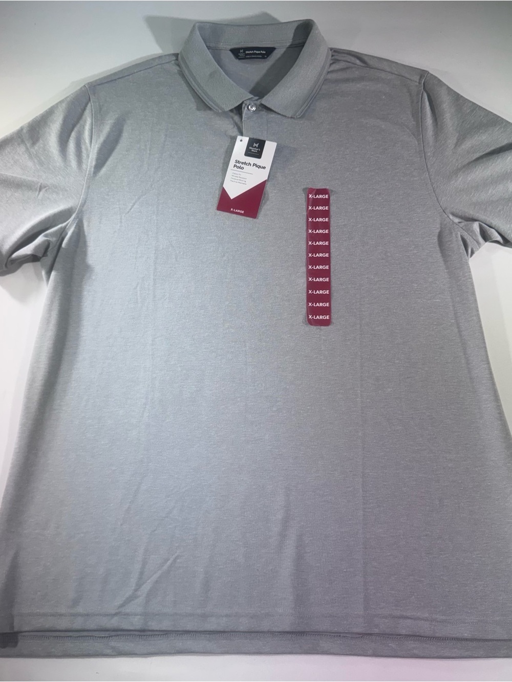 MEMBER’S MARK Men’s Short Sleeve Stretch Pique Polo, Gray, Classic Fit, XL, NWT